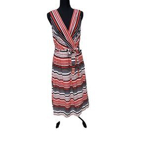 Tommy Hilfiger Red, White & Black Striped Midi Dress